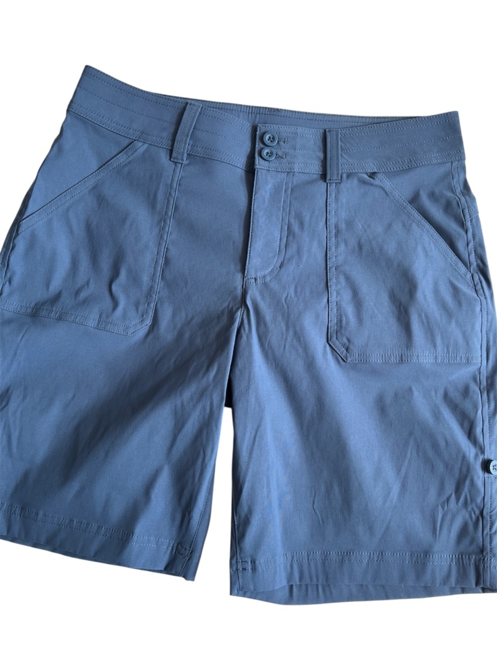 Eddie Bauer Bermuda Shorts Rolled Hem Size 8 Blue 95% Nylon Zip Back Pockets